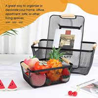 Panier de rangement multifonctionnel en maille métallique avec poignée en bois pour la cuisine, la salle de bain et le garde-manger