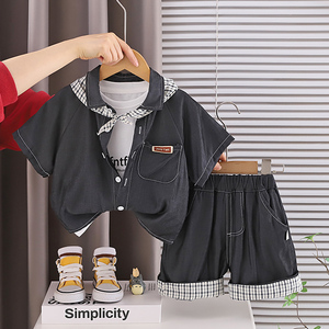 Ensemble T-shirt et <span class=keywords><strong>short</strong></span> décontracté d'été pour garçons, motif dessin animé en coton, service ODM OEM, vente en gros de vêtements pour enfants - Product Image 2