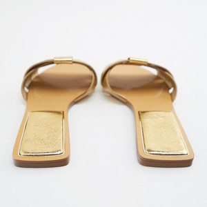 <span class=keywords><strong>Sandali</strong></span> di Lusso Personalizzati con Intreccio in Pelle Dorata per Donne e Signore, Scarpe Piatte alla Moda - Product Image 4