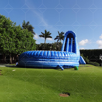 Toboggan Aquatique Gonflable Commercial en PVC de 20 Pieds, Bleu, pour Adultes, avec Piscine et 2 Couloirs pour Extérieur