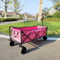 Chariot de transport pliable à quatre roues avec plateforme étendue en acier, idéal pour la plage, le jardin et le shopping
