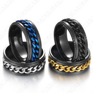 DAIHE Super Offre Bague Anti-Stress en Acier Inoxydable avec Chaîne pour Hommes, Punk Rock, Bleu, Or, Noir – Bijoux Accessoires Cadeau - Product Image 2