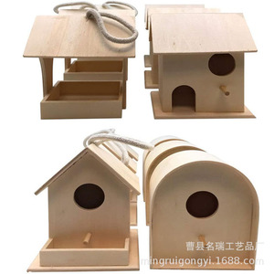 Nichoir en bois Mingrui, bois naturel, petite taille, pour accrocher à l'extérieur, artisanat, peinture à la main pour enfants - Product Image 3