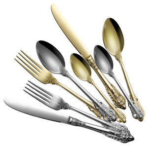 Juego de Cubiertos de Acero Inoxidable 304 Royal Western Cuisine, Estilo Europeo en Relieve, Chapado en Titanio Dorado, Cuchillo y Tenedor para Carne Duraderos - Product Image 4