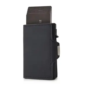 Novo Pu Leather Metal Rfid Wallet Bloqueio Automático Alumínio Personalizado Smart Cartera Wallet Pop Up Titular do cartão de crédito para homens