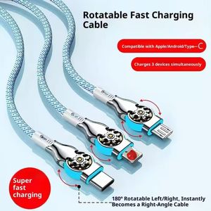Cable de Datos de <span class=keywords><strong>Carga</strong></span> Rápida 3 en 1, Cable Universal Giratorio de Doble Cabezal con Diseño Mecánico, Compatible con <span class=keywords><strong>Apple</strong></span>, Huawei y Teléfonos Android - Product Image 4
