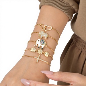 Bracelet réglable en acier inoxydable plaqué or avec zircon en forme d'éléphant, style européen/américain, pour femmes - Product Image 1