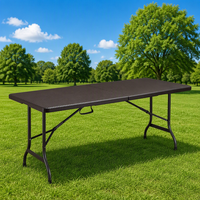 Table de repas pliante d'extérieur en plastique HDPE noir de 1,8 m, motif rotin tressé, pliable en deux, pour les fêtes