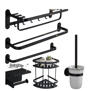 Juego de Toallero de Baño Negro para Montar en la Pared con Estante de Esquina y Portarrollos de Papel Higiénico de 24 Pulgadas, Diseño Minimalista de Acero Inoxidable - Product Image 1