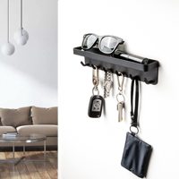 Porte-clés mural moderne en acier inoxydable, auto-adhésif, organisateur mural avec crochets pour entrée et bureau, noir