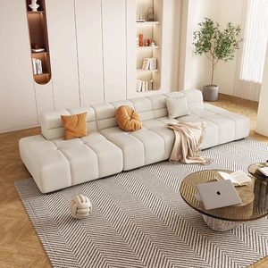 Divano Moderno Minimalista a Tre Posti in Ciniglia Color Crema, Divano Lineare per Salotto, Hotel <span class=keywords><strong>e</strong></span> Appartamenti - Product Image 2