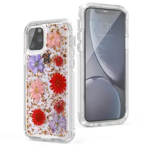 Custom Design Colorful Pressed Dried Flower Defender Phone Case for iPhone 15 Pro max Airbag Case