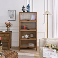 Buffet en bois massif multifonctionnel et durable avec portes vitrées, montage facile, meuble de salle à manger style ferme pour la maison, la cuisine et le salon