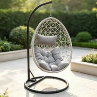 Fauteuil suspendu en rotin PE en forme d'œuf avec support en aluminium, fauteuil suspendu en forme d'œuf pour patio, villa, jardin, loisirs en plein air