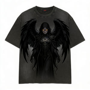 T-shirt Dark Angel da <span class=keywords><strong>uomo</strong></span> oversize in cotone nero, moda gotica fantasy - Product Image 1