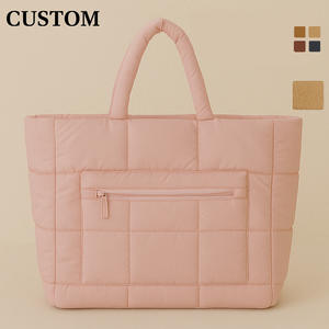 Custom Women's <b>Nylon</b> Canvas Large Capacity <b>Tote</b> <b>Bag</b> Waterproof Zipper Closure Solid Color - Product Image 1