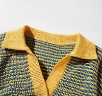 Ensemble deux pièces en tricot à rayures horizontales jaune turquoise, col polo, haut à manches courtes et short à cordon de serrage, ensemble de pull en tricot color block