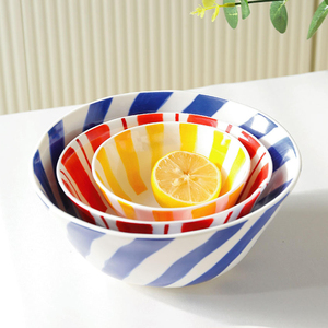 Service de table moderne de <span class=keywords><strong>luxe</strong></span> LovingHome Nordic, assiettes à dessert en porcelaine à rayures colorées personnalisées, bol, théière - Product Image 3