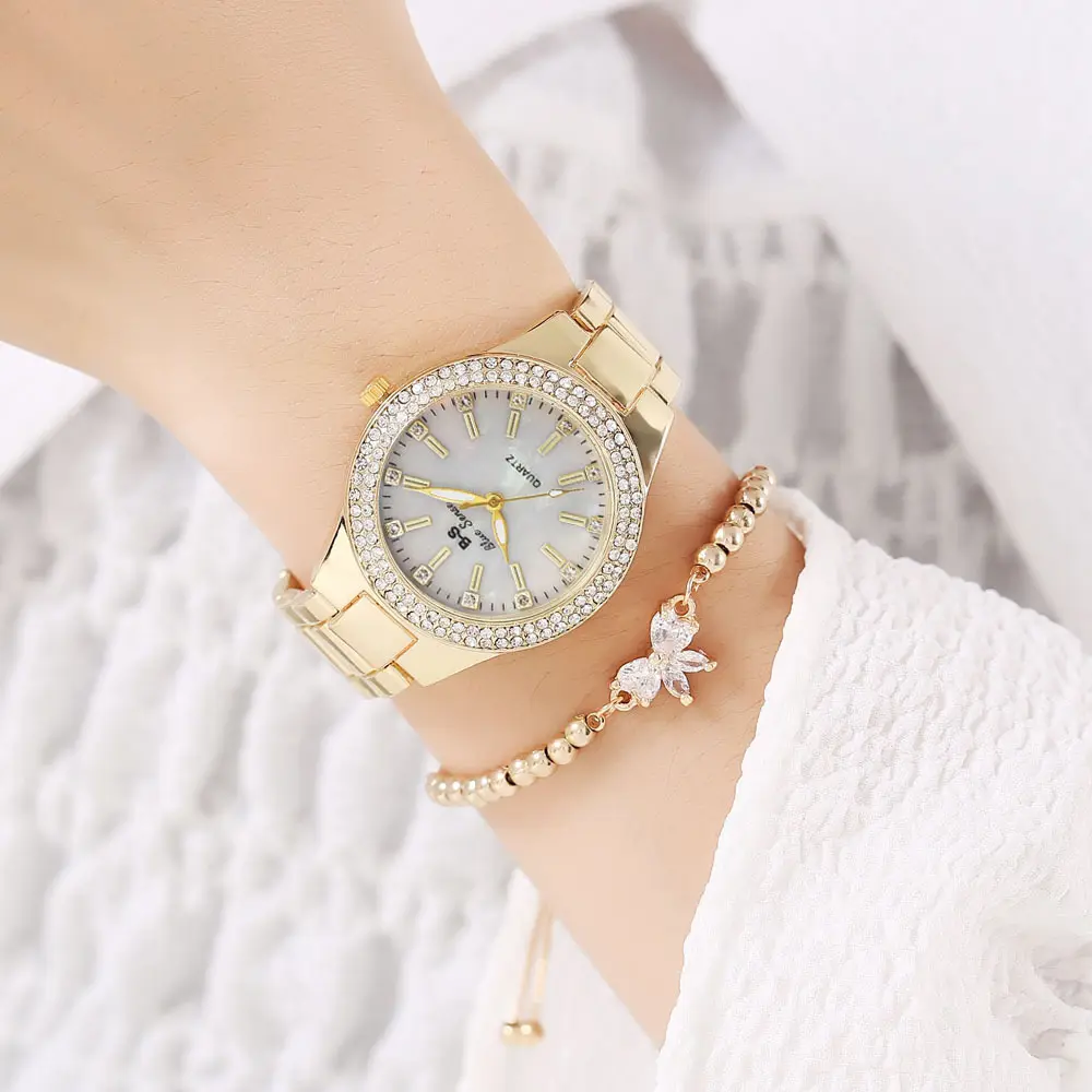 2023 nuovo orologio da donna 8051 BS versione studentessa Trend Full Diamond Lady orologi impermeabili per donna bracciale in acciaio dorato