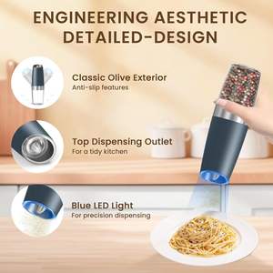 Molinillos de sal y pimienta alimentados por batería con rugosidad ajustable y molinillo de sal y pimienta eléctrico de gravedad con luz LED - Product Image 4