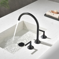 Robinet de salle de bain thermostatique de luxe en laiton finition noir mat avec cartouche céramique, pour eau chaude et froide, à 3 trous, à poser sur le comptoir, double commande