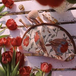 Ensemble de trousses de maquillage de <span class=keywords><strong>voyage</strong></span> de luxe en nylon avec fermeture éclair, motif personnalisé oiseaux rouges, petites pochettes de rangement cosmétiques - Product Image 1