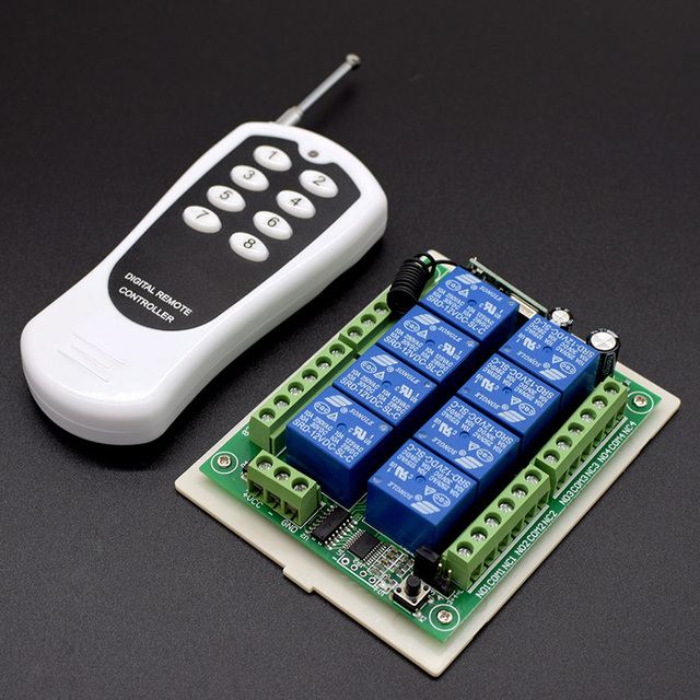 Wireless RF Receiver Remote Control Switch Long Distance Transmitter Bedroom Light Lamp Motor Led Universal DC 12V 8CH 433Mhz