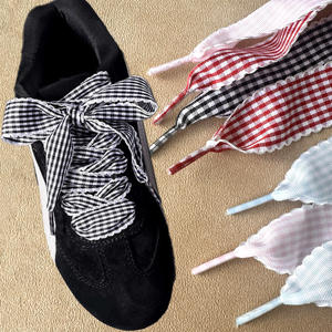 <span class=keywords><strong>Chaussures</strong></span> de sport de style ballet avec lacets à carreaux larges de 2,5 cm, lacets plats en polyester décoratifs, lacets de mode, paire - Product Image 1