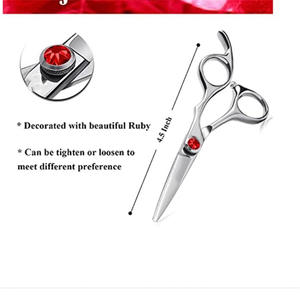 Ciseaux plats professionnels Inoue Kajo KO-6.0 de 4,5 pouces en acier inoxydable, tête droite, pierre précieuse rouge - Product Image 5