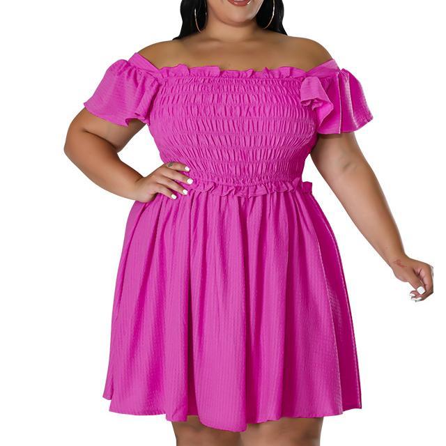 BELAROI Women's Plus Size Cold Shoulder Swing Dress - Casual T-Shirt Summer Sundress (Grayish Pink, 4X) - View #11