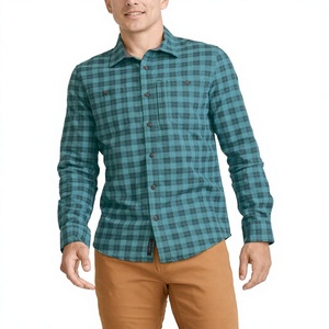 Chemise en flanelle à carreaux pour homme, col boutonné, 100% coton, fabrication directe, manches longues, imprimé à carreaux, coupe classique, poche poitrine - Product Image 1