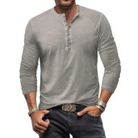 T-shirt ajusté tie-dye rétro à manches longues pour homme, T-shirt pour homme à col en V délavé et vieilli