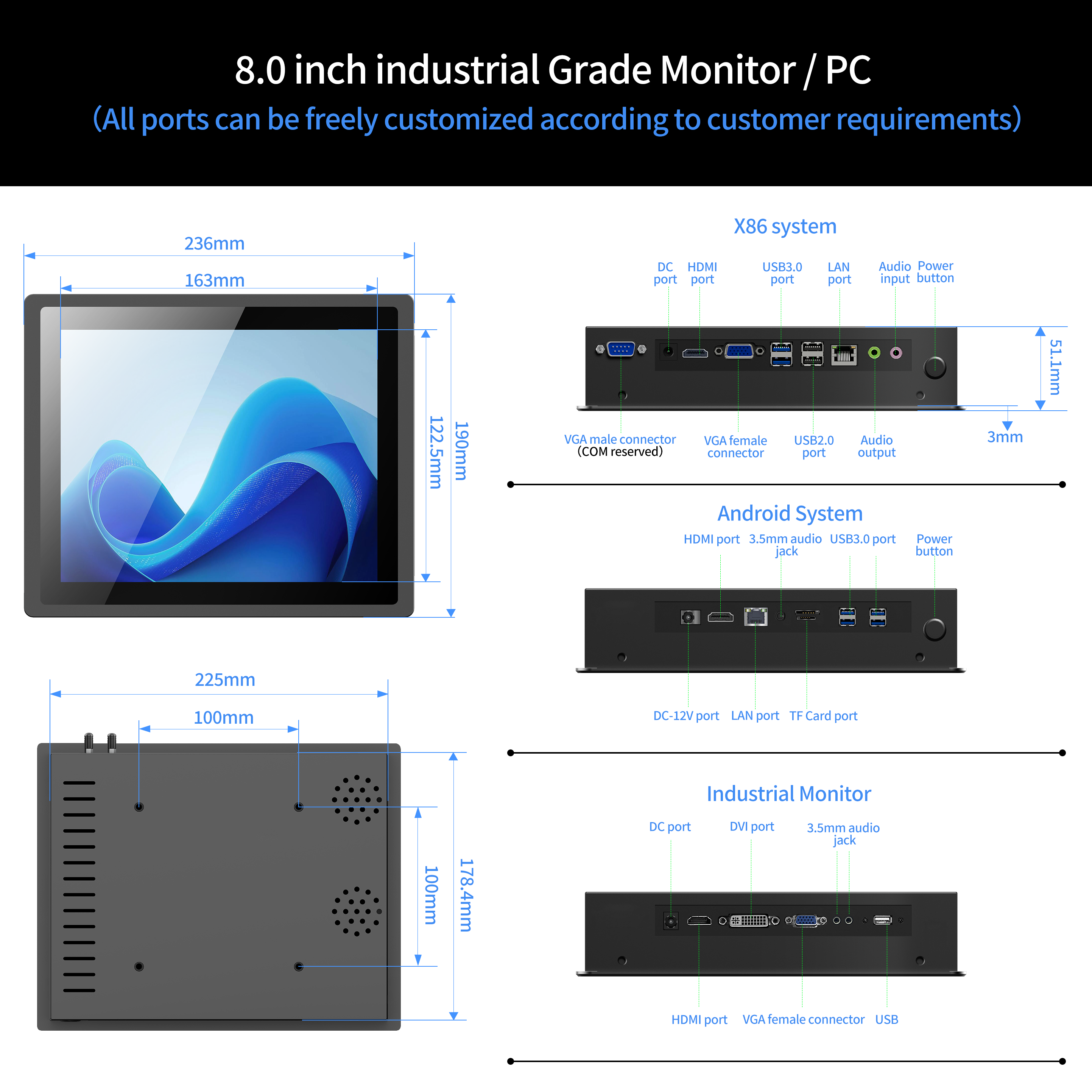 8" B800-XQRL-RT-C Fenêtre 4 Go + 128 Go