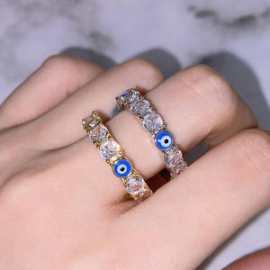 Bagues de mariage tendance en or rose plaqué avec zircon bleu pour femmes, vente en gros - Product Image 2