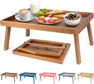 Plateau de lit en bambou <span class=keywords><strong>avec</strong></span> barre de support et pieds pliables, plateau de repas pour lit et canapé, pour manger et poser ordinateur portable, plateau TV - Product Image 1