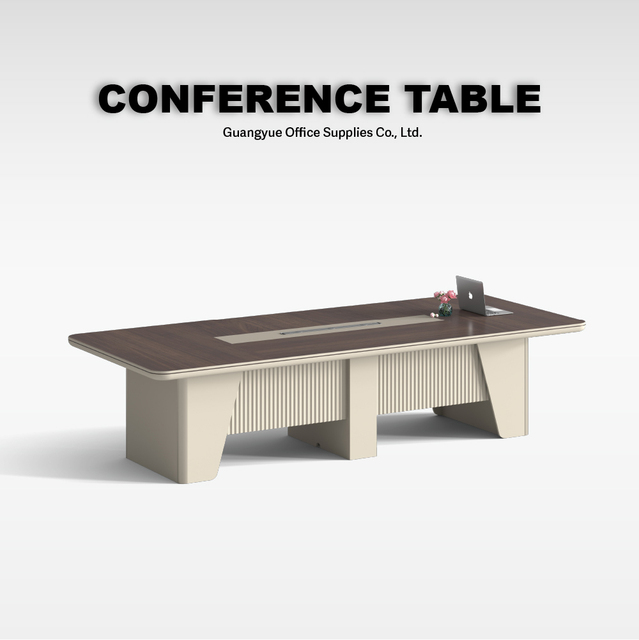 Wooden Conference Table with Built-in Power Rail and Cable Management Box, Scratch-Resistant Finish and Stable Structure
