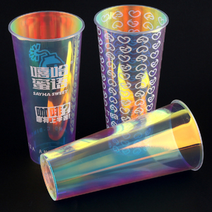 Low <strong>Price</strong> Customizable 16 oz Plastic Color Changing Cups Clear Rainbow Film Bubble Tea 90mm/95mm BTO for Beverages Drink Usage