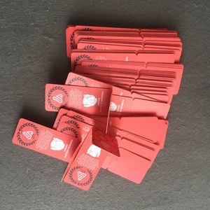 Buena calidad con capucha etiqueta colgante de papel doblado colgar swing etiquetas diseños con el logotipo de la empresa de impresión - Product Image 6