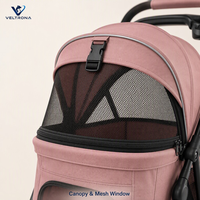 Poussette pliable pour animaux de compagnie avec poignée réversible pour petits chiens, poussette 4 roues avec auvent et porte-gobelets, poussette de voyage