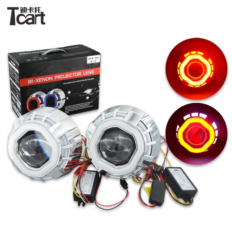 Projecteur oculaire d'ange 2.8 pouces, noir, blanc + blanc, bouclier de lentille, CCFL halo pour phares de voiture H1, lumière de projecteur HID 12V