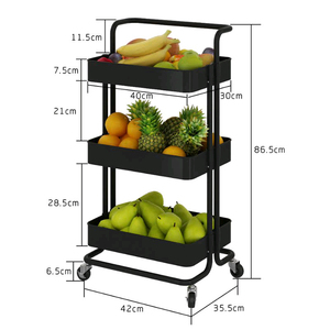 Factory Wholesales 3 Tier Metal Storage Trolley Removable Rolling Utility Organizer Cart With Handle Wheels <b>Kitchen</b> Storage <b>Rack</b> - Product Image 6