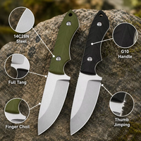 Couteau de cou à lame fixe personnalisé, couteau de poche droit en acier 14C28N, manche G10, couteau utilitaire EDC avec étui pour camping et chasse GT0191