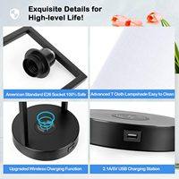 Lampes de chevet modernes en tissu blanc Contrôle tactile 3 voies Dimmable pour le salon Chargement sans fil Lampes de bureau avec ports USB OEM