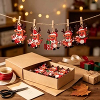 Ensemble de 3 ornements de Noël en bois en forme de rennes, mignons, peints, décorations suspendues pour arbre, boîte cadeau, ficelle de jute, fêtes de fin d'année