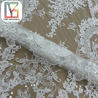 Haute qualité cordon de mariée broderie Sequin Tulle dentelle tissu lourd blanc paillettes brodé maille dentelle tissu pour robe de mariée