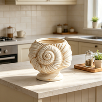 Pot de fleurs sur piédestal en résine, fait main et peint à la main, effet vieilli, sculpture de coquillage antique en spirale, décoration d'intérieur