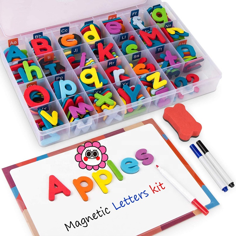 Quebra-cabeça de letras do alfabeto, palavra educativa, kit de letras magnéticas com placa magnética dupla