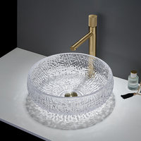 Lavabo en verre trempé transparent de haute qualité, coloré, pour hôtels, à poser sur comptoir