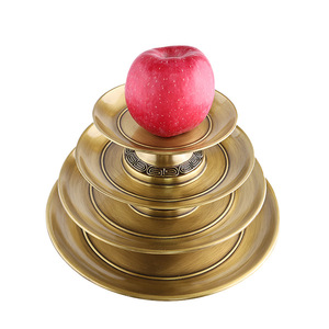 Ensemble de plateaux ronds en laiton épaissi, rayures gravées, surface polie en cuivre pur, plateau de service, plateau à fruits, nouveau style chinois - Product Image 1