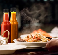 Leere 3oz 5oz 8oz 150ml 250ml Klare Woozy Chili Salat Ketchup Hot Sauce Glasflasche mit Schwarzem Deckel